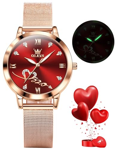 OLEVS Ladies Watches Rose Gold Mesh Strap Fashion Dress Japanese Quartz Waterproof Luminous Female Watches for Women Bracelet Sets