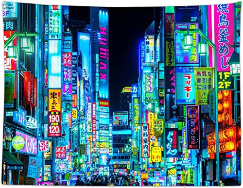 iTapnoom Japanese Anime Tapestry Neon Punk Futuristic City Tapestry Wall Hanging for Men Boys Bedroom Cool Future Japan Tokyo Vaporwave Tapestries Dorm Home Decor 80X60Inch