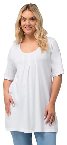 Ulla Popken Damen, Zierfalten, A-Linie, Rundhals, Halbarm, Modal T-Shirt, Schneeweiß, 58-60