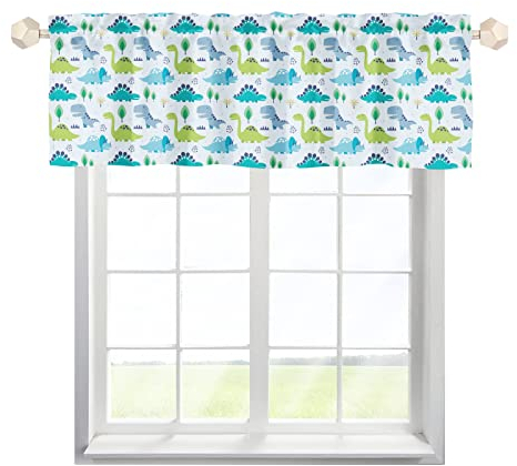 One Lover Dinosaurier Tiere Scheibengardine Bistrogardine mit Stangendurchzug Kurzstore Gardine Landhaus Fensterschal für Küche Wohnzimmer Landhaus Multicolor 137x45cm,2 Stück