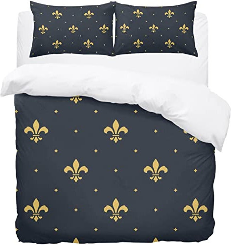 Goldlen Parure de lit simple en microfibre douce avec housse de couette et taies d'oreiller Motif fleur de lys