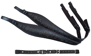 Harmonikariemen XL Luxus Schwarz S-Form inkl. Querriemen – extra lange Echtleder-Trageriemen für Steirische Harmonika – gepolstert, verstellbar, ergonomisch, ideal für Bühne, Tracht & Volksmusik