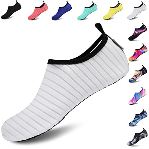 VIFUUR Femmes Chaussures d'eau Hommes, Pieds Nus Eau sèche Natation Yoga Chaussures de Plein air Snorkeling Plage Surf Blanc 44/45EU