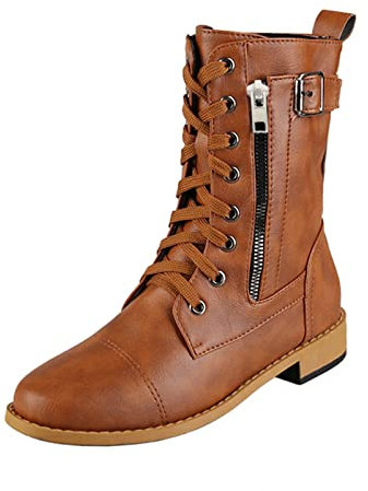 Stivali camperos Donna Marroni Stivali Alti Donna con Lacci Stivali Estivi Donna Traforati Bassi Stivali Gomma Bambino Scarpe da Donna Ciabatte Donna pelose Sandali con Tacco Basso Marrone-G 42