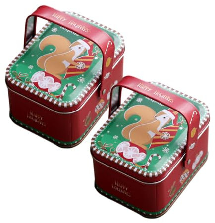 DOTBUY-SHOP Weihnachten Keksdose Gebäckdose Leere Blechdosen mit Deckel Vorratsdose Metallbox Geschenkdose Plätzchendose Süßigkeiten Behälter Dekorative Aufbewahrungsboxen (2er Set,Eichhörnchen)