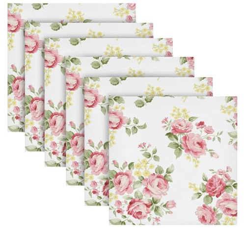 Stoffservietten, Rosa, Rose, Blume, Stoffservietten, Set mit 6 Stück, waschbar, wiederverwendbar, Polyester-Tischservietten für Familienessen, Party, Urlaub
