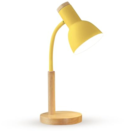 OKSANO Schreibtischlampe, LED Leselampe im Klassichen Holz Design,E27 Socket,Verstellbarem Arm, Kinder Tischlampe für Schlafzimmer,Wohnzimmer (gelb)