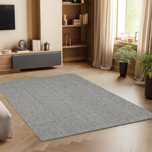 SIMPEX Eleganter Wohnzimmer-Teppich Robuster, Melierter Schlingenteppich in Einfarbig mit Struktur, Modernes Cut-Loop Design Grösse: 60 x 110 cm, Farbe: Grau