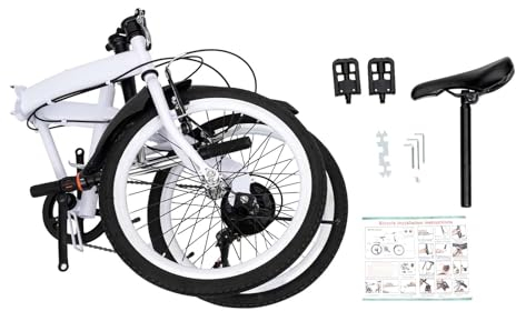 20 6-Gang Faltrad Klappfahrrad Modern Klapprad Folding FahrräDer Faltbares Erwachsene City Bike Einstellbar Unisex Damen Herren Geeignet FüR Stadt Camping Sport Outdoor Radfahren Pendeln Weiß