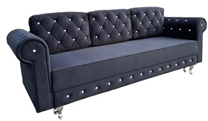 Meble Ares Moderne Sofa Felix - Elegante Sofa mit Schlaffunktion und Bettkasten - Praktische Schlafsofa Ausziehbar zum Wohnzimmer - Komfortabel Couch l Form - Siberne Beine, Samt Schwarz