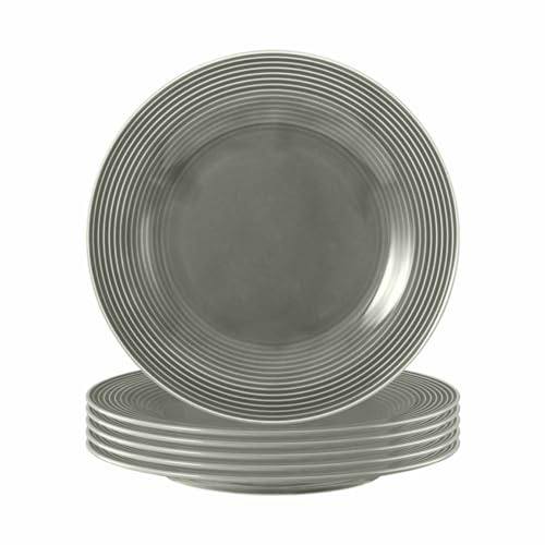 Seltmann Weiden Beat Color Glaze Frühstücksteller 6er Set, ø 23,3 cm, Dessertteller und Kuchenteller mit Rillenrelief, Porzellan, Perlgrau