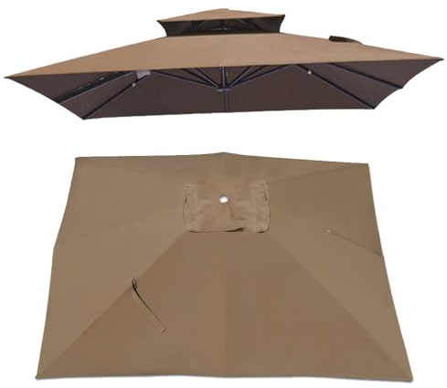 IMUNKT 300x300cm Toile De Rechange De Parasol Carré, Dessus De Parapluie De Rechange, Auvent De Rechange pour Parapluie Offset/Parasol Jardin/Parasol Marché(Khaki)