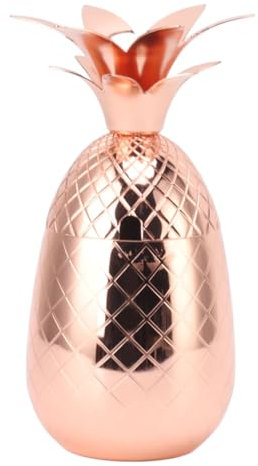 Jwthee Tasse d'ananas en acier inoxydable, tasses à Cocktail en métal de 500ml, tasses à boisson, gobelet à ananas pour jus de Cocktail, bière (Rose Gold)