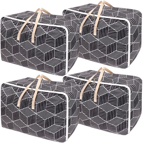 SUNNOW 4 Pcs Large Storage Bag, 105L Moving Bags with Zips Large Duvet Storage Bag Clothes Storage Bags Underbed Storage Box for Clothes, Pillows, Bedding, Blankets, Christmas Storage Containers