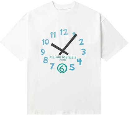 FDTURES 24ss Paar Mode Casual Top Maison MM6 Uhr Digital Gedruckt Männer Und Frauen Cartoon Reine Baumwolle Kurzärmeliges T-Shirt-color3||S