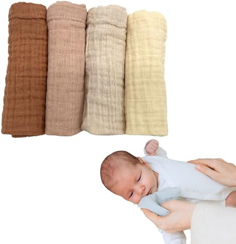 Spucktücher Baby Waschlappen 25x25cm (super-Soft Musselin Bio-Baumwolle) Mulltücher Baby, Oeko-TEX 100 Waschlappen Neugeborene (60 Grad waschbar) Babywaschlappen Set (Beige, 25 x 25 cm)