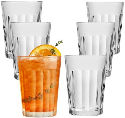 Murago - Trinkgläser Matteo 6er Set ca. 250ml - Gläserset Wassergläser Saftgläser mit Struktur Rillen stapelbar spülmaschinenfest robuste 3mm dicker Glasrand Cocktails für Gastronomie Trinkglas