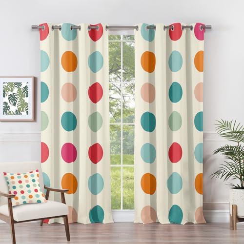Vorhänge Polka Dots - Mignon Bunte Punkte Geometrische Fenster Gardinen mit Ösen, Vorhang Blickdicht Verdunklungsvorhänge Thermovorhang für Wohnzimmer Deko 2er Set, H 220 x B 140 cm M#-206