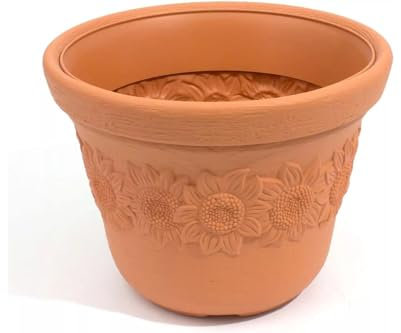 Sunny Terracotta Planter | 60L | Ceramic-Like Texture with Sunflower Design | Durable Outdoor Indoor Planter | 570mm Diameter x 435mm Height | Available in Sets of 1, 2, 5, or 10 (1)