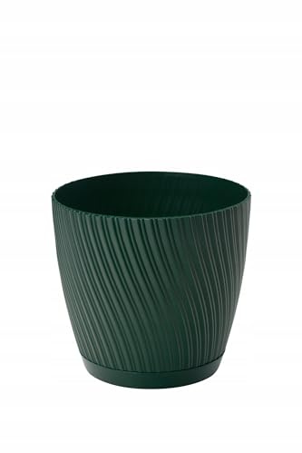DIKEL Blumentopf rund Ø 23 cm Höhe 20 cm | Übertopf aus hochwertigem Kunststoff mit integrierter Untersetzer | Blumentöpfe im modernen minimalistischen Stil für eine stilvolle Einrichtung | Grün