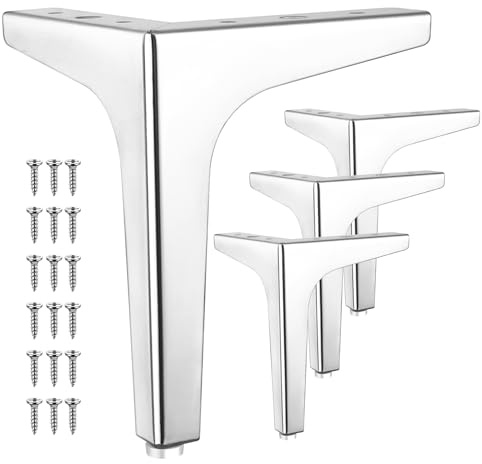 Eumtenr Metall-Möbelbeine, moderner Stil, Möbelbeine, Sofabeine, poliertes Chrom, dreieckige Füße für Tisch, Schrank, Sofa, Couch, Stuhl, DIY, Ersatzfüße – mit Gummi-Bodenschonern, 4 Stück