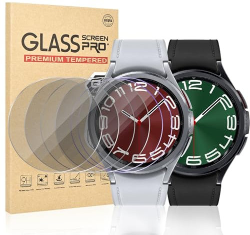 Vozehui [4+2 Pack Screen Protector for Samsung Galaxy Watch 6 43mm, Tempered Glass, 2.5D Ultra-Thin, Touch Sensitive, 4 Privacy Screen & 2 Anti-Purple Light Eye Protection