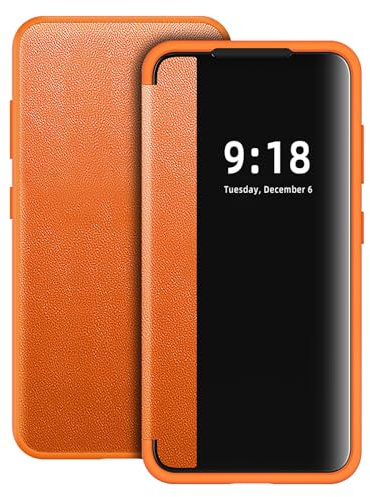 Hülle für Samsung Galaxy Note 10 Plus Handyhülle S View Note 10+ Flip Case Stoßfest Kratzfest Tasche Flip Schutzhülle für Samsung Note 10 Plus, Durchscheinend View Silikon Bumper Handyhülle (Orange)