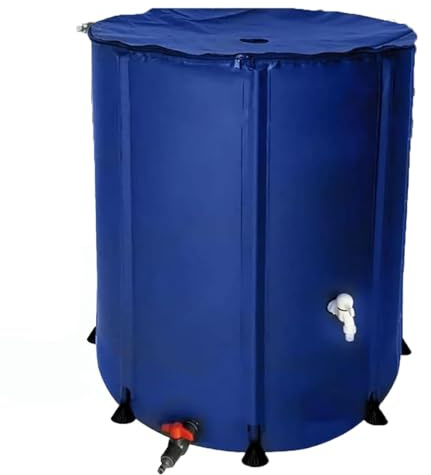 Tanque de agua portátil, recolección de agua de lluvia plegable con malla superior, bajante plegable con soporte, grifo y tapa con cremallera, barriles y depósitos de agua for jardín.(Blue,50L)