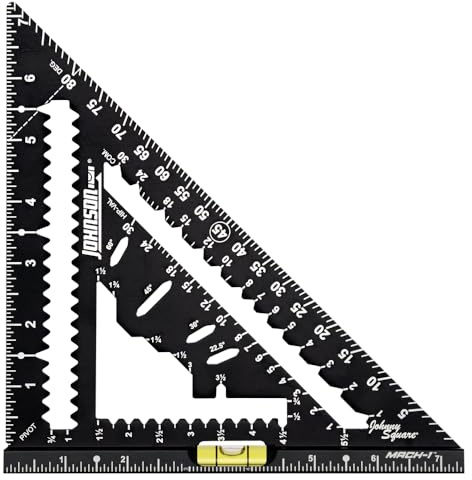Johnson Level & Tool 1904-0700V 7-1/4 Johnny Square MACH-1 Smart Mark Rafter Square with Level Vial, Black