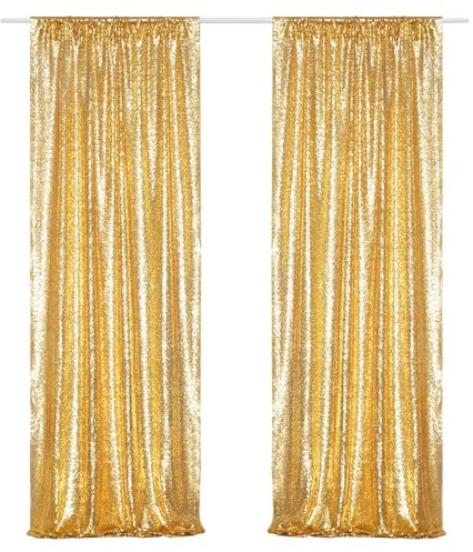 3E Home Goldener Pailletten-Hintergrund, 2 Paneele, 60 x 24 cm, Glitzer, Fotoautomaten-Hintergrund für Hochzeit, Geburtstag, Party-Dekorationen