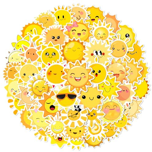 Die Sonne Aufkleber Sun Stickers 50 Stück Skateboard Graffiti Aufkleber Motorräder Fahrrad Snowboard Gepäck Laptop Auto Koffer für Kinder und Jugendliche Wasserdichte Vinyl Decals