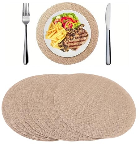 Yechiry 13 Stück Tischsets aus Jute 30 cm Hitzebeständig Rund Rustikale Jute Tischsets Esstischdeko Gewebte Boho für Landhochzeiten Bauernhaus Treffen Picknicks im Freien