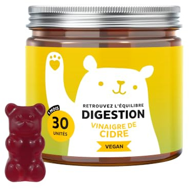 Bears with Benefits - Gummies Vinaigre de Cidre - Digestion - 30 unités | Retrouvez L'équilibre Digestion - Vinaigre de Cidre de Pomme, Vitamine B12, B6 - Cure de 1 mois - Sans Sucres Ajoutés, Vegan
