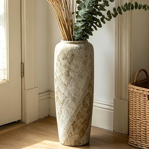 JIDOFUE Vintage Keramik Bodenvase, 50 cm, Rustikaler Boho Stil für Pampasgras, Blumen oder Dekor, Perfekt für Wohnzimmer, Eingang oder Tisch