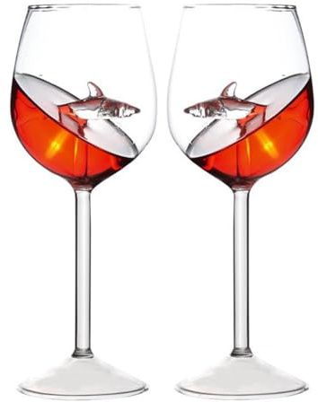 TINGJUNN 2 Stück Haifisch-förmige Weingläser, Kristallglas Stielgläser, Rotweingläser, einzigartige klare Champagnerflöten, geeignet für Hochzeiten, Feiern, Bars, Partys und andere Anlässe