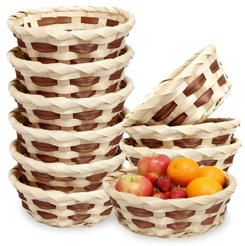 Paquete de 10 cestas redondas de regalo, cesta de pan de bambú, cesta | Cesta redonda tejida para alimentos para frutas, verduras, aperitivos, reutilizable, para mesa, restaurante, exhibición