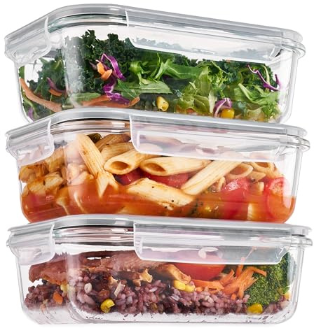 Vtopmart 3er-Pack Meal Prep Boxen Glas, 1035 ML Mealprepboxen für die Essensvorbereitung, Luftdicht und Wiederverwendbar, Geeignet für Backofen, Mikrowelle, Gefrierschrank und Spülmaschine