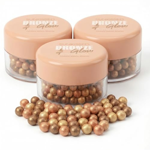 SUNKISSED Bronze and Glow Bronzing Pearls, 3 x 45g - Mineral Pearl Bronzer for Face and Body, Fair to Dark, Contour Highlight Makeup Set