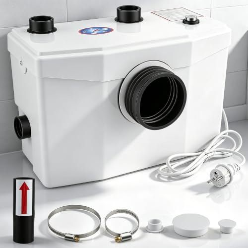 600W Macerator Waste Water Pump Sanitary for Toilet Shower Bath Sink Kitchen, 3 Inlets and 1 Outlet Grinder Pump for Marine Laundry, Heavy-Duty Sewage Pump for Basement and Off-Grid Use