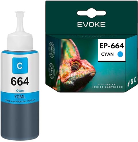 EVOKE t6642 Tinte kompatibel zu Epson Ecotank ITS L3050 L3060 L3070 L382 L210 L386 Blau (Cyan) 6400 Seiten 70 ml