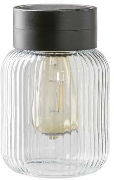 Dehner Solar-Glas Rania, schwarz, Ø 13 cm, Höhe 20 cm | Dekolicht mit warmweißem Licht, IP44, Glas / Metall / Kunststoff