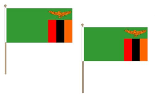 Drapeau Zambie 45x30cm HAMPE en bois - LOT DE 10 Drapeaux zambien 30 x 45 cm - AZ FLAG