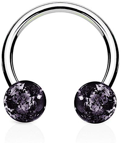 viva-adorno® Hufeisen Piercing Lippenpiercing Augenbrauenpiercing Chirurgenstahl Glitter Glitzer Kugeln Acryl in verschiedenen Farben Z304, Schwarz
