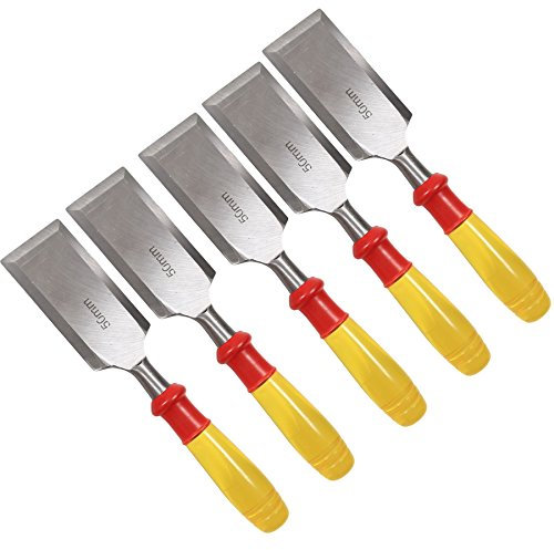 FOXCUP 50mm Bevel Edge Steel Wood Carving Chisel (Pack of 5) - Plastic Handle - Medium Size