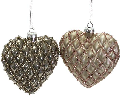 6 Elegante Herzen 'Treasure' Antiksilber Rosé mit Glitzer und Wabenmuster 10cm Weihnachtsschmuck Weihnachtsdeko Hänger Weihnachten Dekoration Advent Baumschmuck