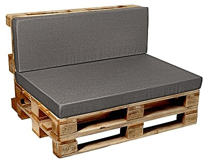 Garden Factory Palettenkissen Palettenauflagen Palettenpolster Sitzkissen, Rückenlehne oder Set, Glatt V2 (Set (Sitzkissen 120x60+Rückenlehne 120x40), Grau)