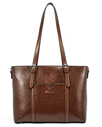 BOSTANTEN Damen Ledertaschen Schultertasche Frauen Designer Handtasche 14 15.6 Zoll Laptoptasche Tote Bag Braun