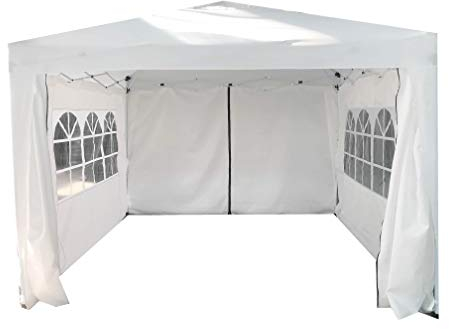 GAZEBO PIEGHEVOLE GIARDINO CON TELI LATERALI E FINESTRA 3X3 AUTOMATICO FIERA (Bianco)