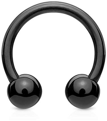viva-adorno Universal Hufeisen Piercing Kunststoff mit Kugeln Septum, Lippe, Augenbraue, Nase Z292, schwarz 1,2x10mm