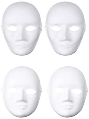 Amosfun 4pcs DIY weiße Maske zum Bemalen einfach Blanko Papier Maske für Halloween Cosplay Tanzparty (2 weiblich 2 männlich)